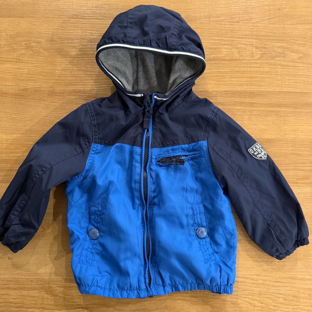 OshKosh Bgosh Boys Blue Colorblock Fleece Lined‎ Hooded Windbreaker Jacket 12M